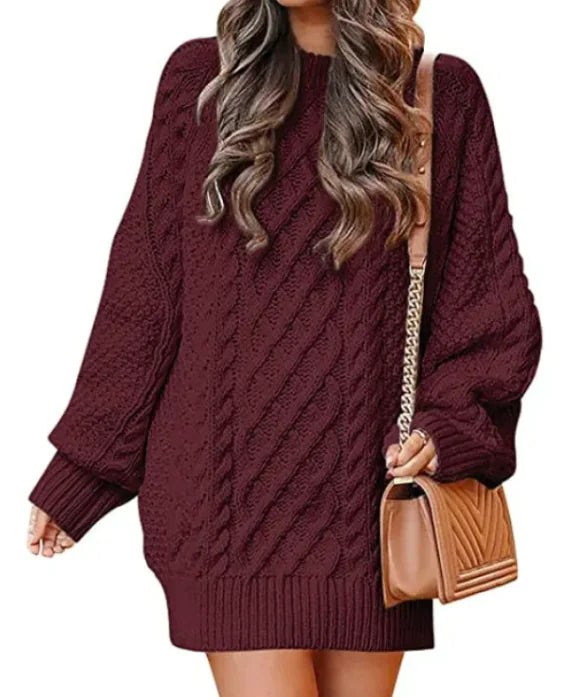 Women's Round Neck Long Sleeve Knitted Mid-length Sweater - Di Supremo