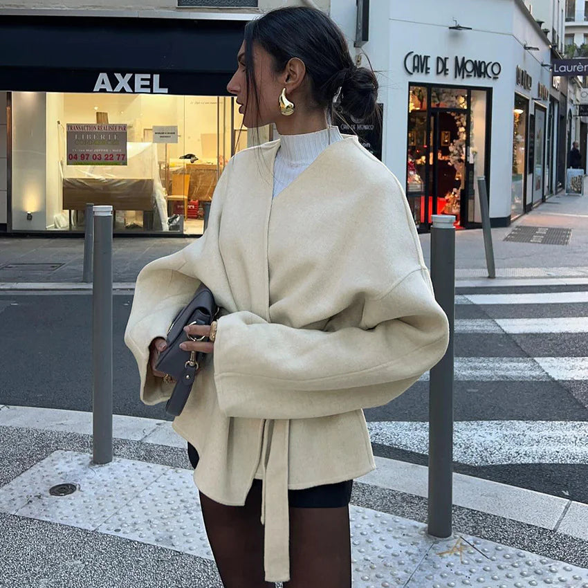 Overlapping Tie Belt Coat - Di Supremo