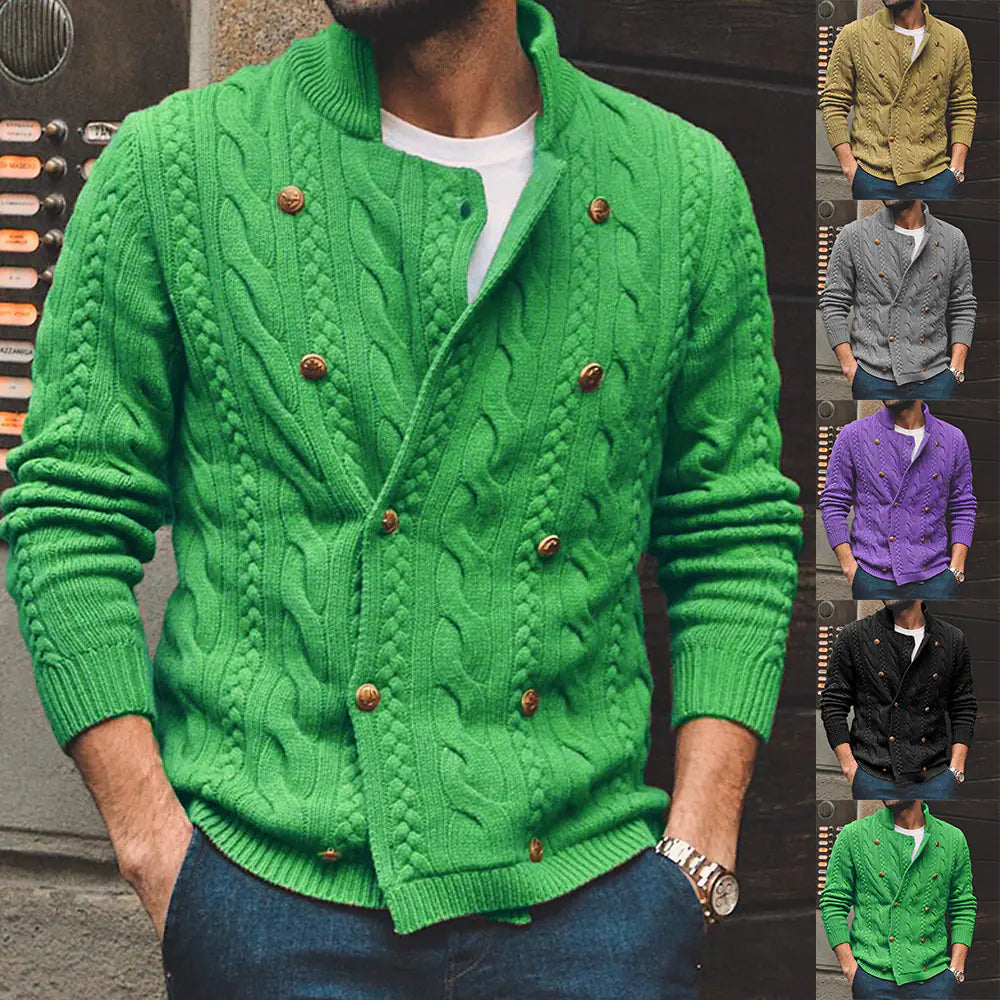Men's Half Collar Double-breasted Knitted Sweater Coat - Di Supremo