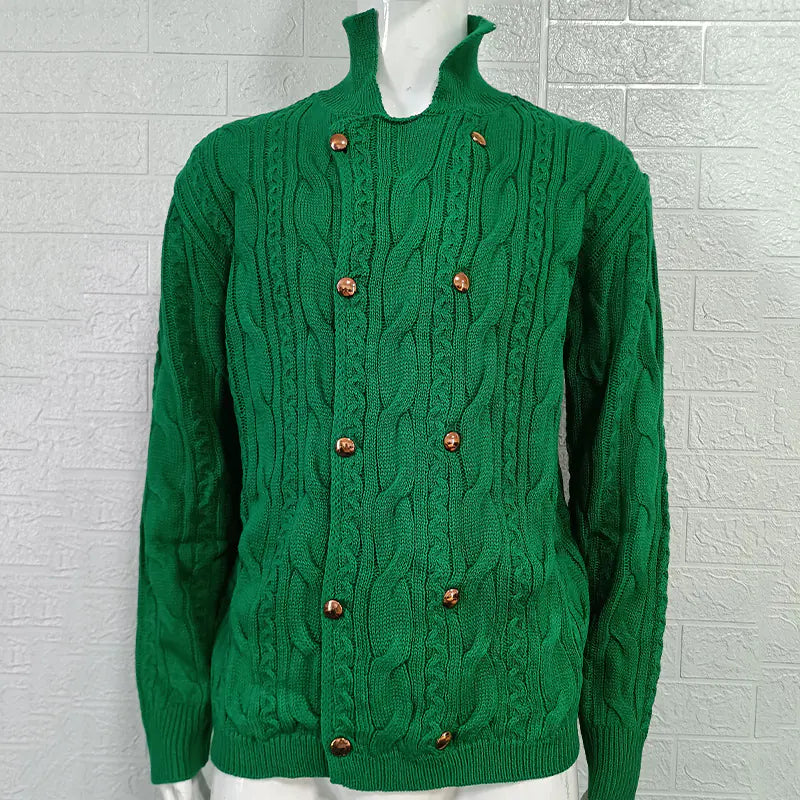 Men's Half Collar Double-breasted Knitted Sweater Coat - Di Supremo