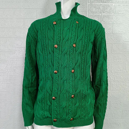 Men's Half Collar Double-breasted Knitted Sweater Coat - Di Supremo