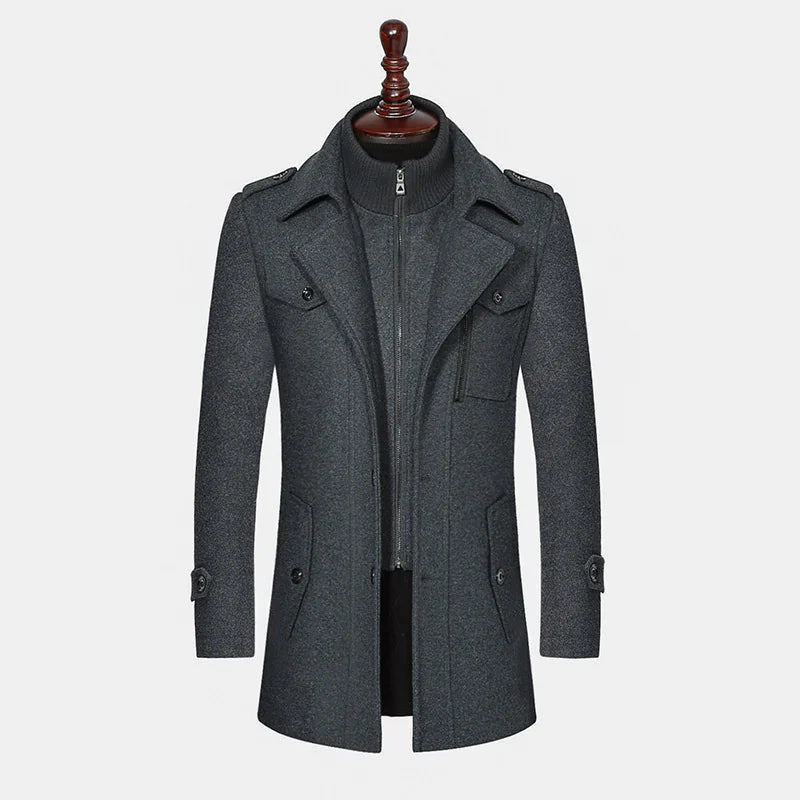 Men's Double Collar Woolen Coat - Di Supremo