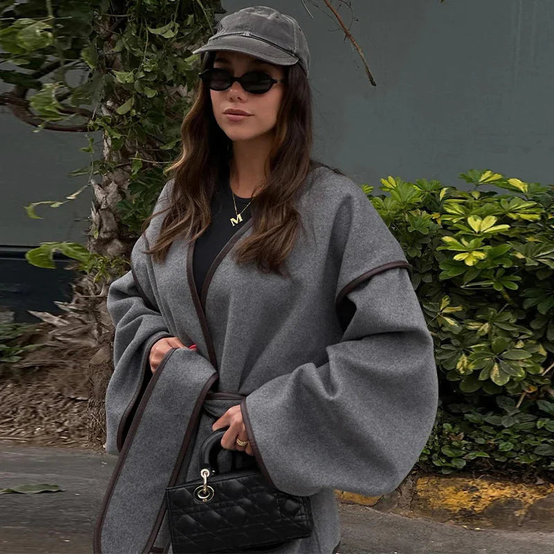 Overlapping Tie Belt Coat - Di Supremo