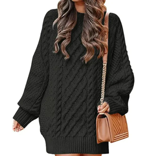 Women's Round Neck Long Sleeve Knitted Mid-length Sweater - Di Supremo