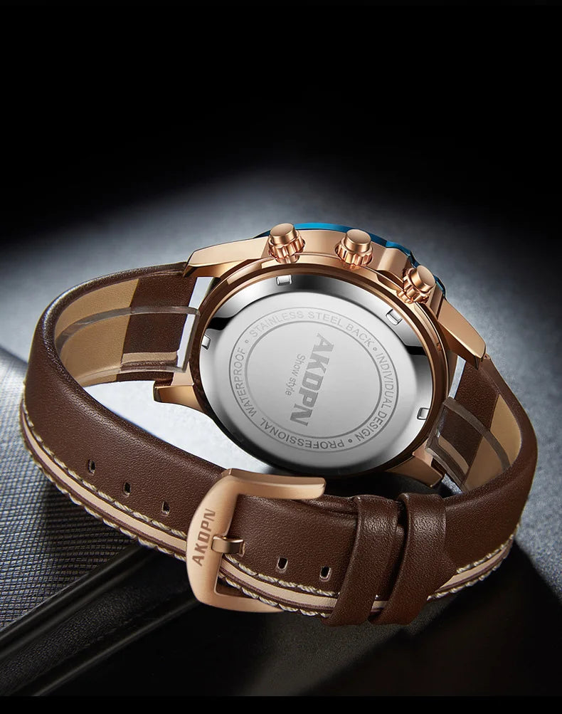 men's military quartz – rotating date & leather strap - di supremo