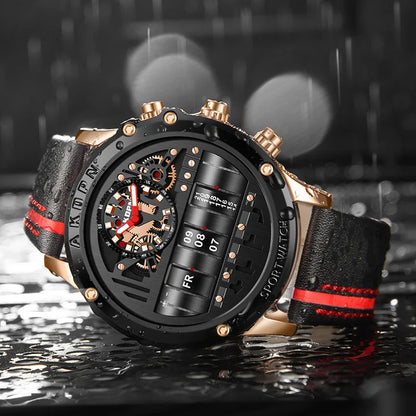 Men's Military Quartz – Rotating Date & Leather Strap - Di Supremo