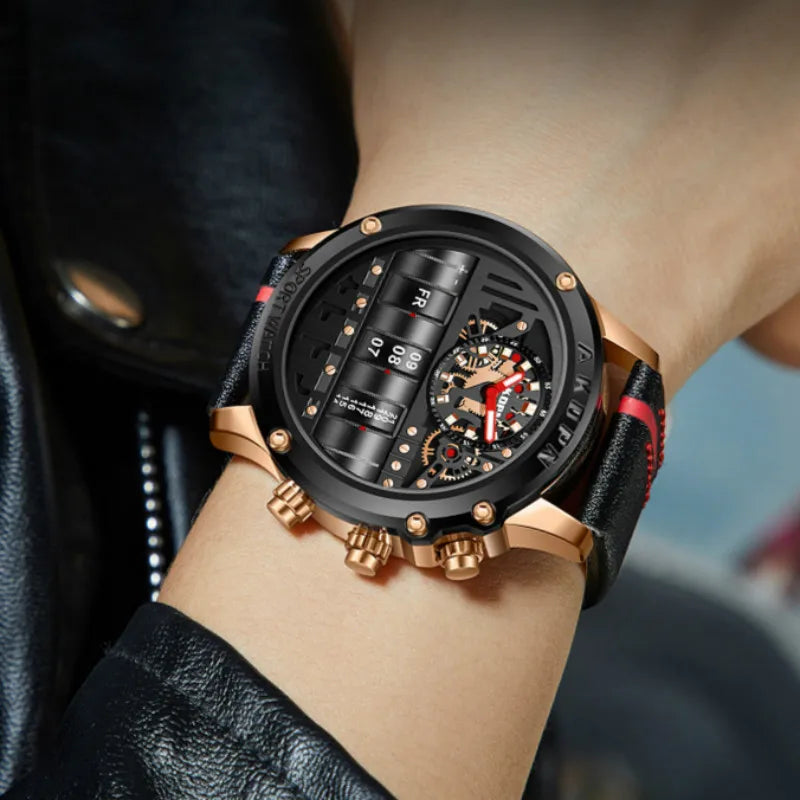 Men's Military Quartz – Rotating Date & Leather Strap - Di Supremo