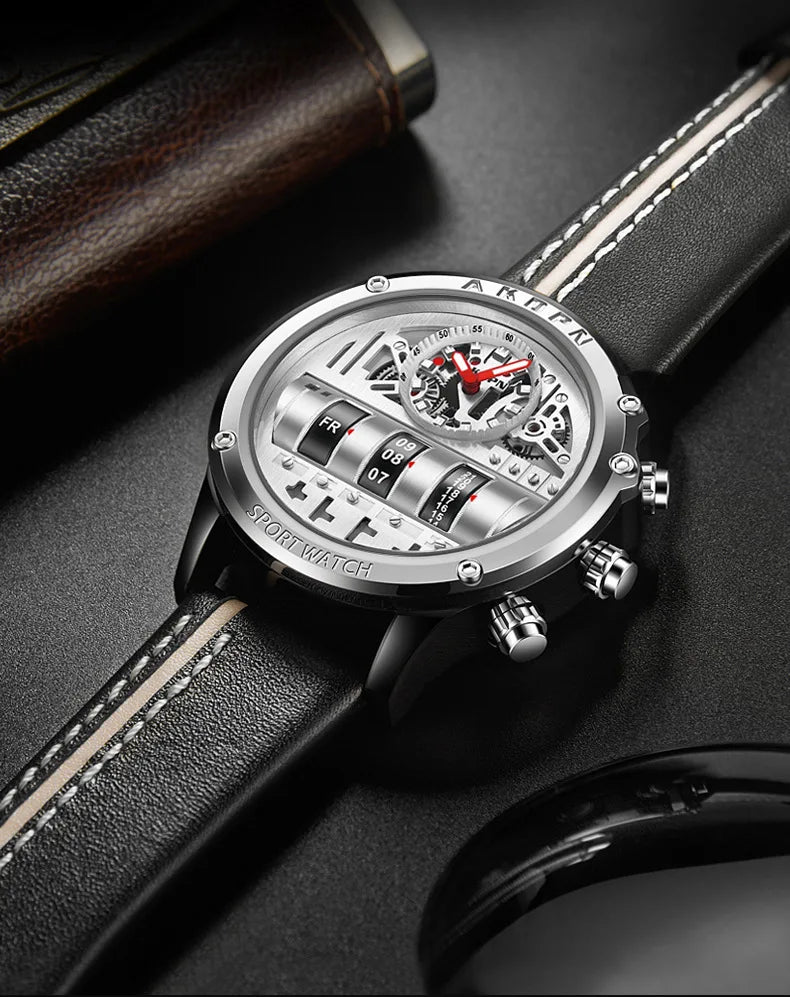Men's Military Quartz – Rotating Date & Leather Strap - Di Supremo