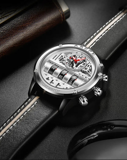 Men's Military Quartz – Rotating Date & Leather Strap - Di Supremo