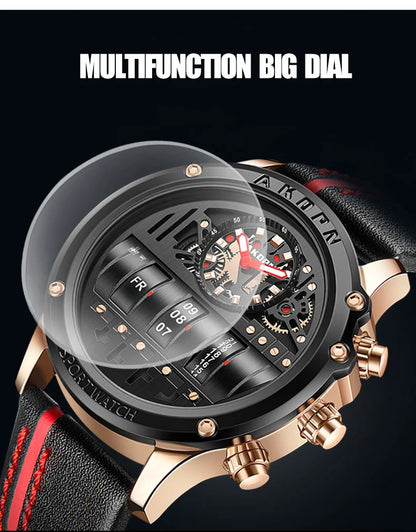 Men's Military Quartz – Rotating Date & Leather Strap - Di Supremo