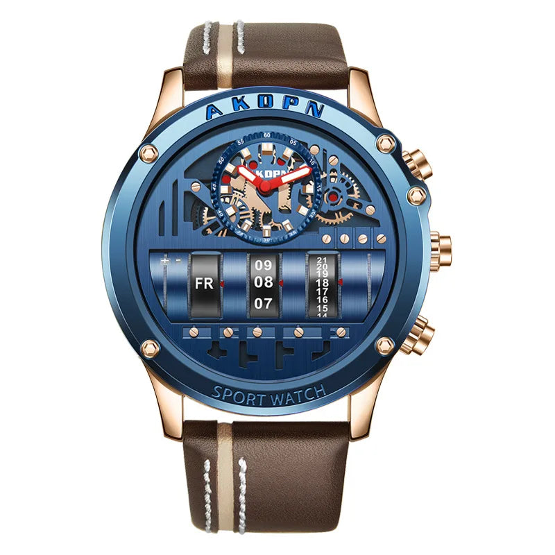 men's military quartz – rotating date & leather strap - di supremo