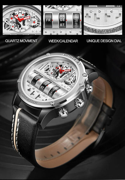 Men's Military Quartz – Rotating Date & Leather Strap - Di Supremo