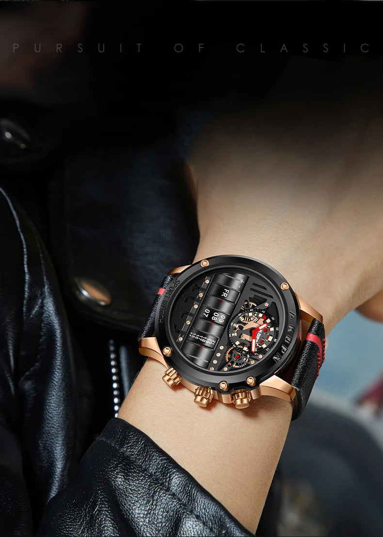 Men's Military Quartz – Rotating Date & Leather Strap - Di Supremo