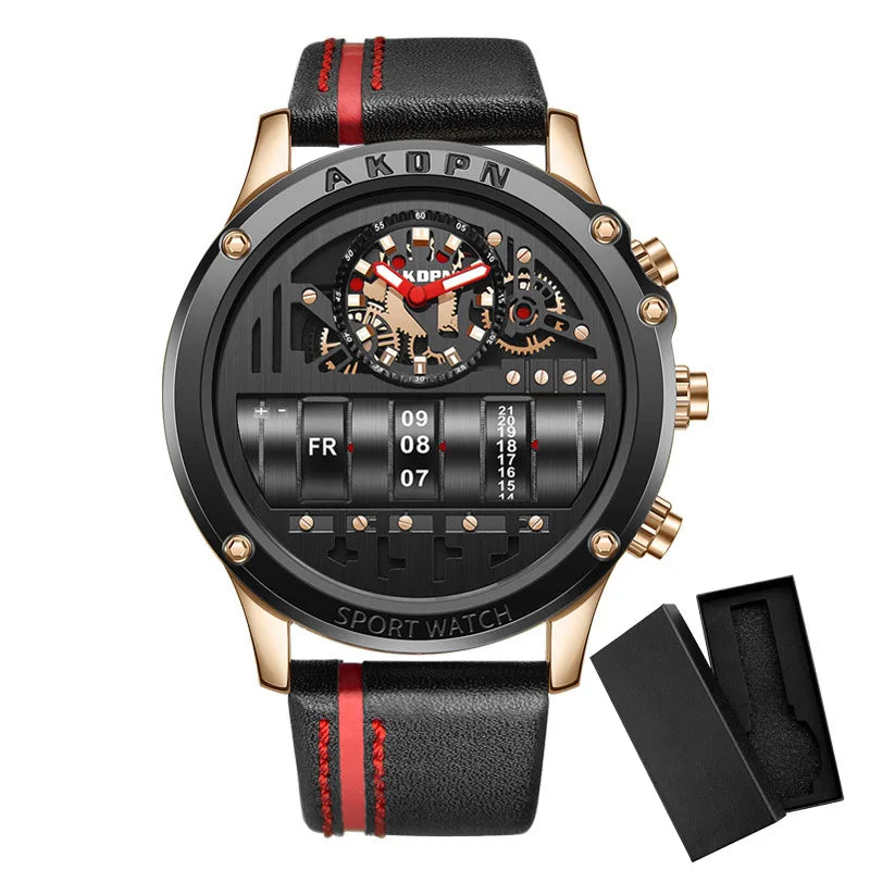 Men's Military Quartz – Rotating Date & Leather Strap - Di Supremo