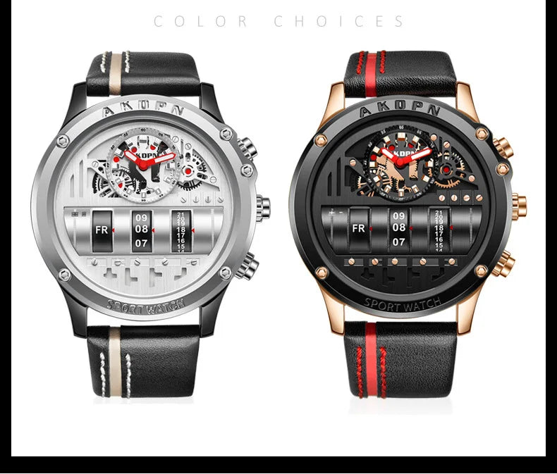 Men's Military Quartz – Rotating Date & Leather Strap - Di Supremo
