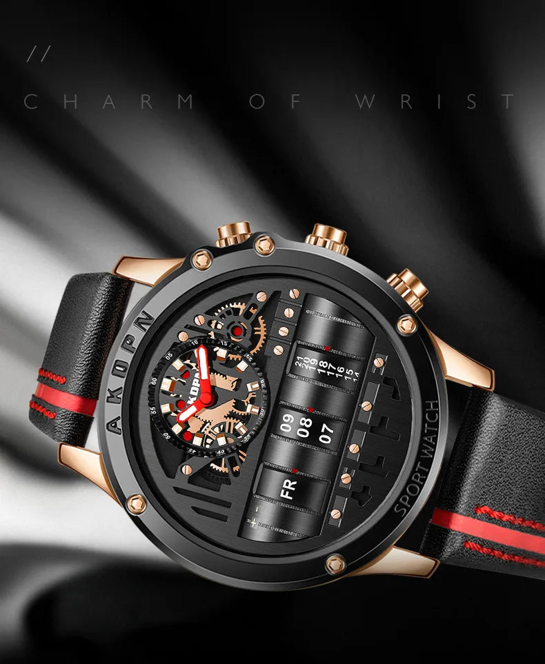 men's military quartz – rotating date & leather strap - di supremo