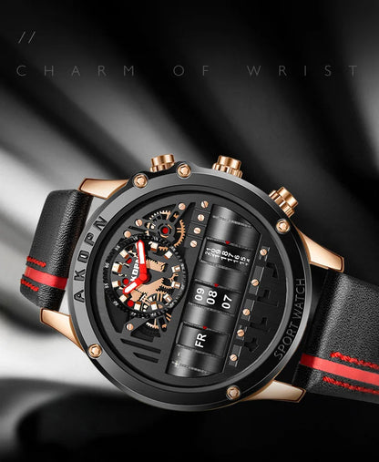 Men's Military Quartz – Rotating Date & Leather Strap - Di Supremo