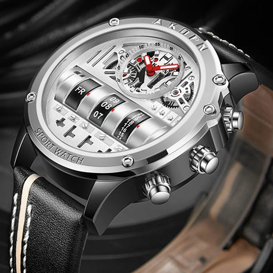 Men's Military Quartz – Rotating Date & Leather Strap - Di Supremo