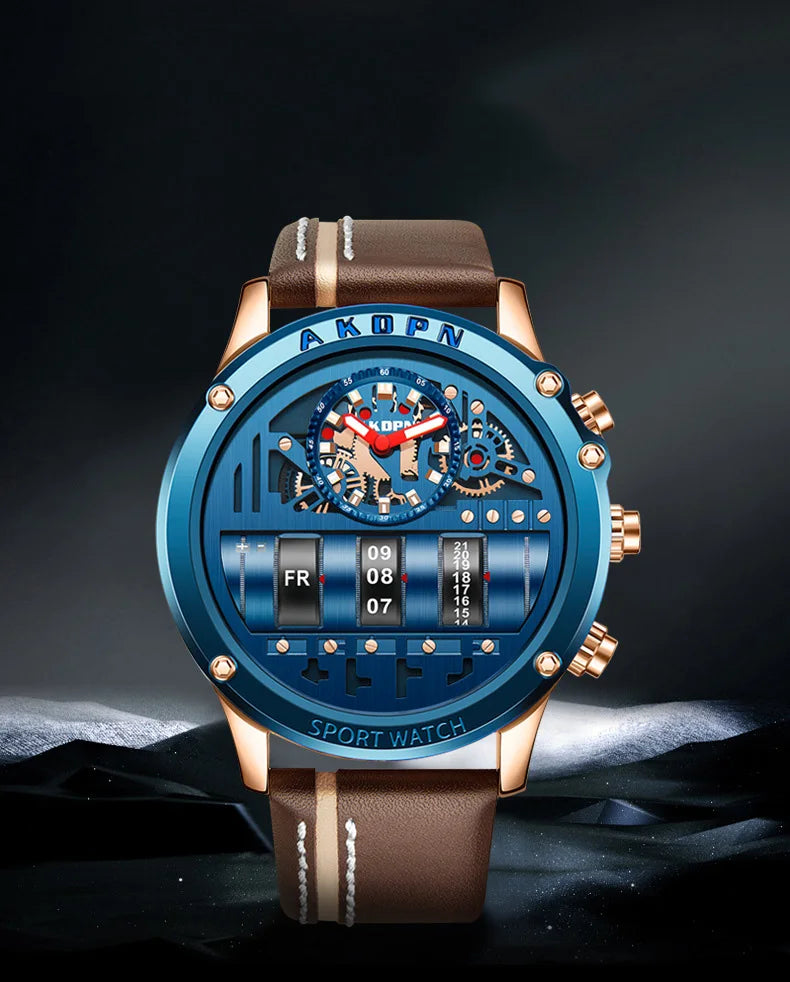 Men's Military Quartz – Rotating Date & Leather Strap - Di Supremo