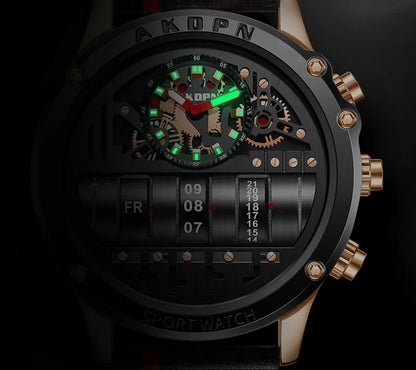 Men's Military Quartz – Rotating Date & Leather Strap - Di Supremo