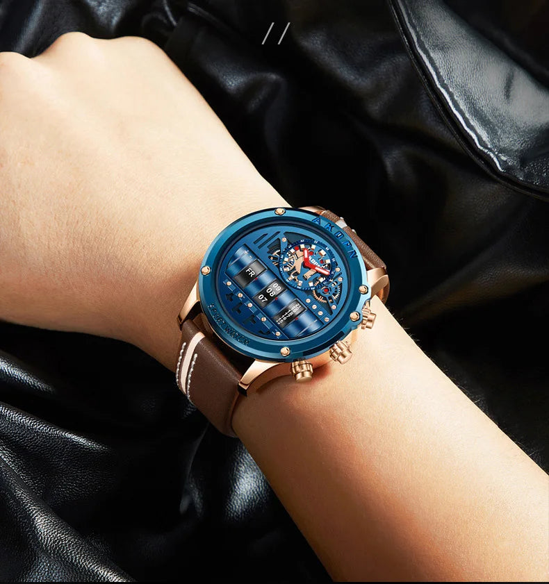 Men's Military Quartz – Rotating Date & Leather Strap - Di Supremo