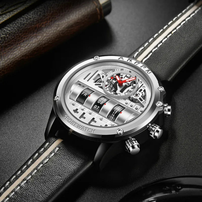 Men's Military Quartz – Rotating Date & Leather Strap - Di Supremo