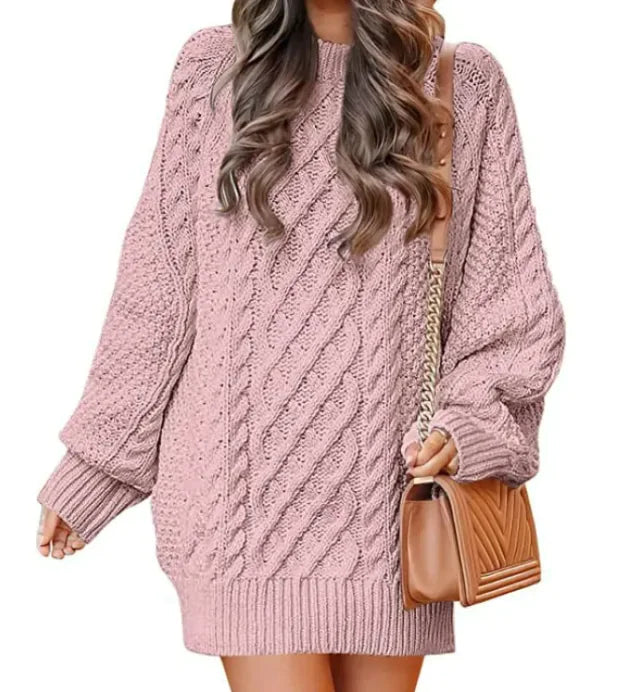 Women's Round Neck Long Sleeve Knitted Mid-length Sweater - Di Supremo
