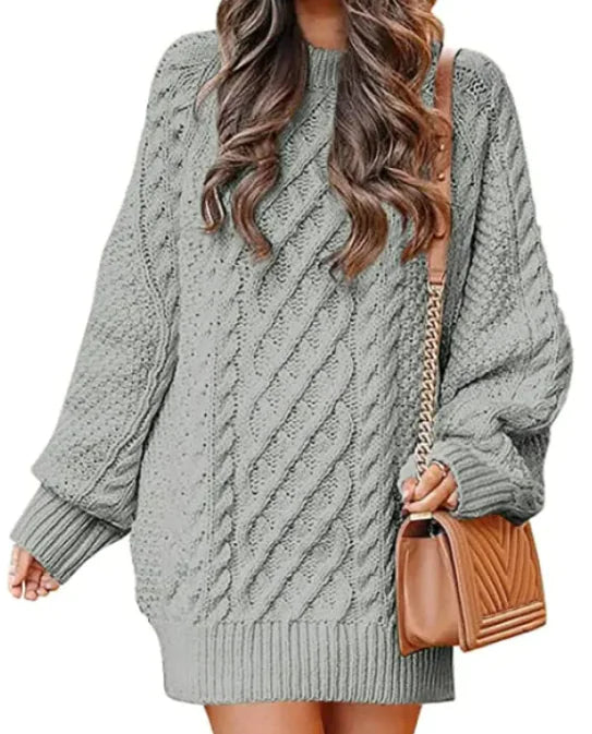 Women's Round Neck Long Sleeve Knitted Mid-length Sweater - Di Supremo