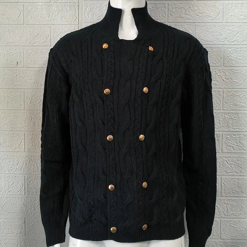 Men's Half Collar Double-breasted Knitted Sweater Coat - Di Supremo