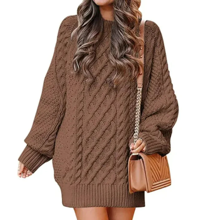 Women's Round Neck Long Sleeve Knitted Mid-length Sweater - Di Supremo