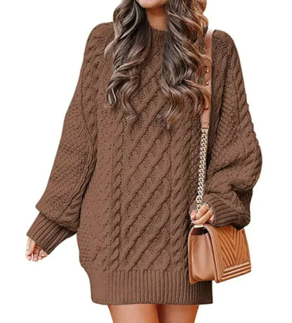 Women's Round Neck Long Sleeve Knitted Mid-length Sweater - Di Supremo