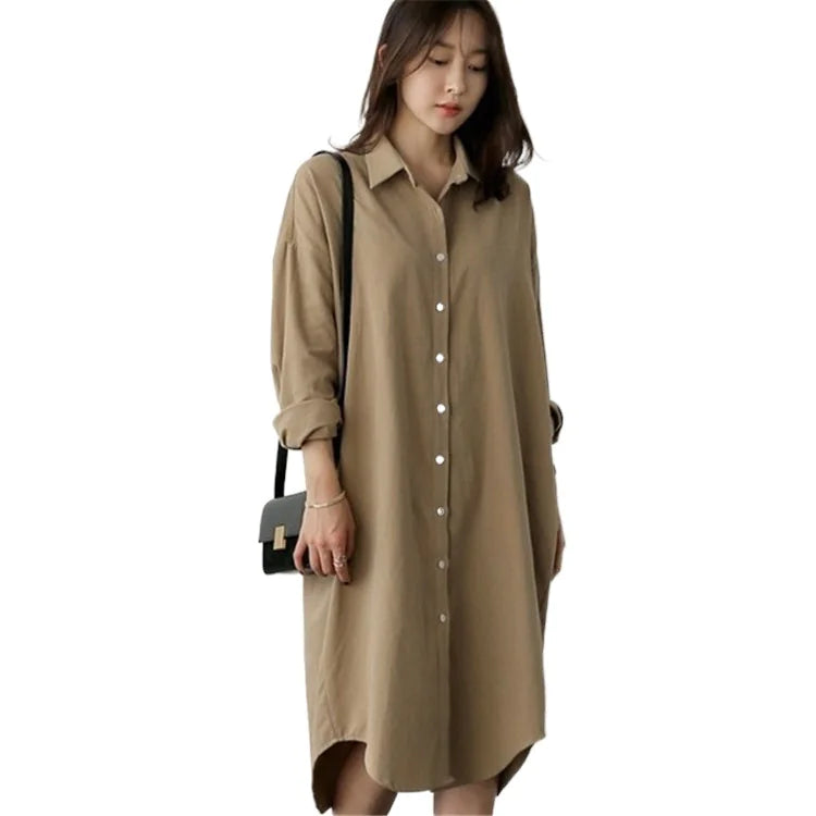 Large Size Loose Shirt Mid-length Korean Style Long Sleeve - Di Supremo