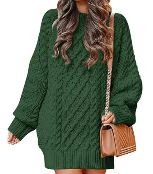 Women's Round Neck Long Sleeve Knitted Mid-length Sweater - Di Supremo