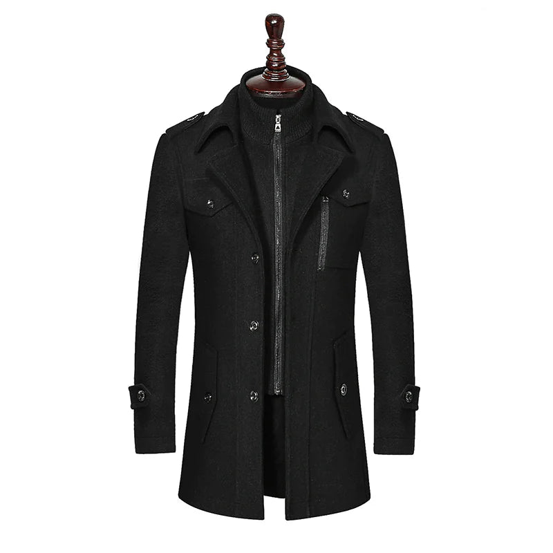 Men's Double Collar Woolen Coat - Di Supremo