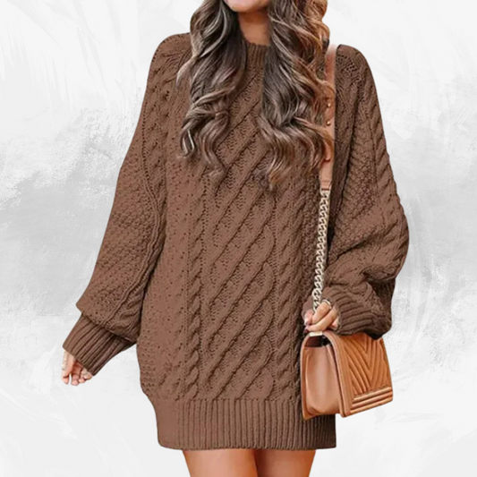 Women's Round Neck Long Sleeve Knitted Mid-length Sweater - Di Supremo