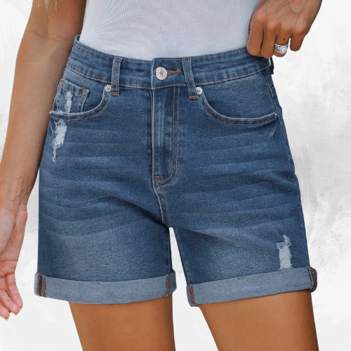 High-Waist Distressed Jean Shorts - Di Supremo