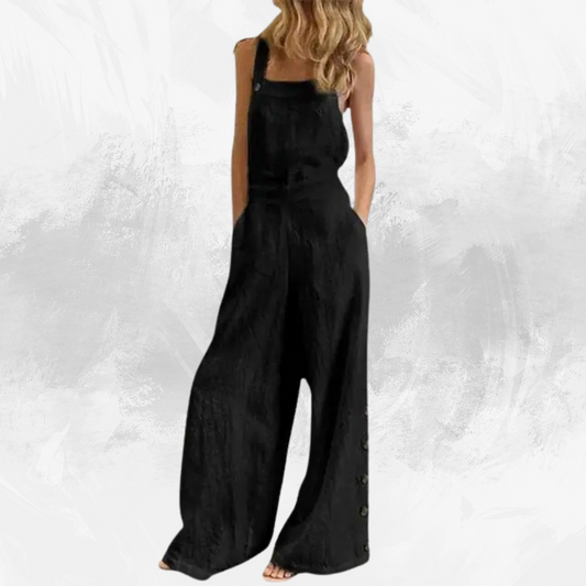 Solid Sleeveless Wide Leg Jumpsuit with Side Pockets - Di Supremo