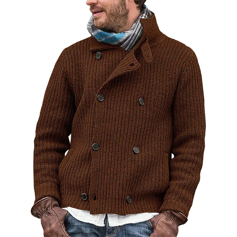 Multicolor Knitted Double-breasted Sweater Coat - Di Supremo