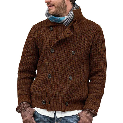 Multicolor Knitted Double-breasted Sweater Coat - Di Supremo