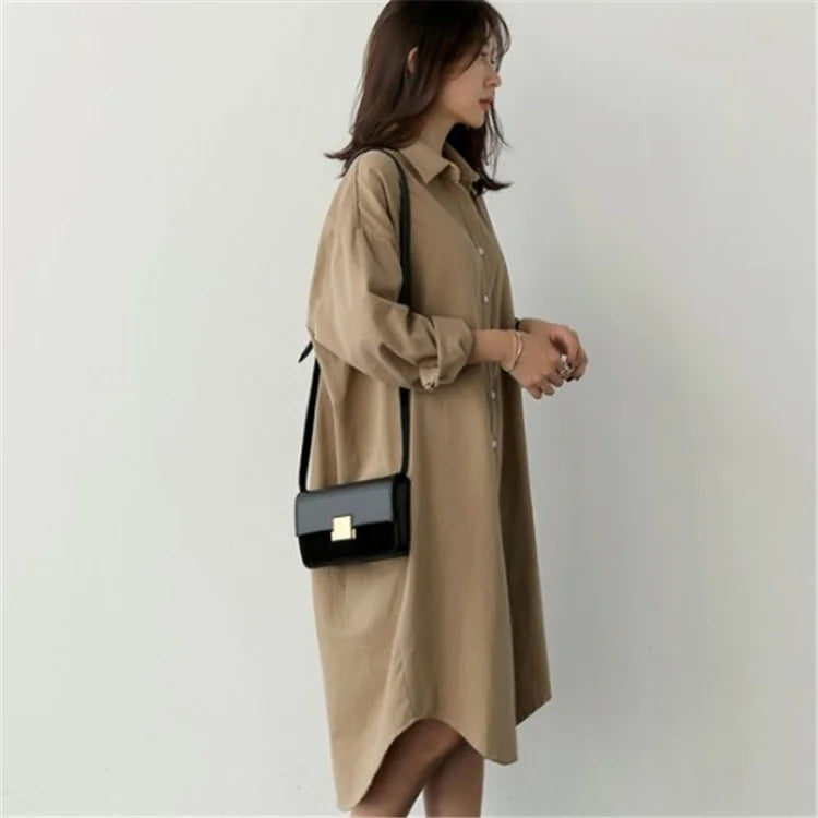 Large Size Loose Shirt Mid-length Korean Style Long Sleeve - Di Supremo