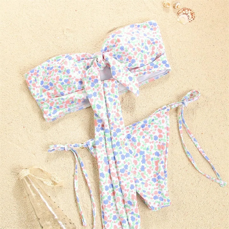 Hollow Out Solid Color Bandage Bikini Set - Di Supremo