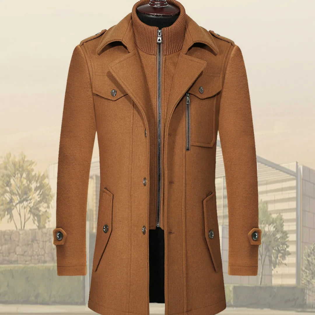 Men's Double Collar Woolen Coat - Di Supremo