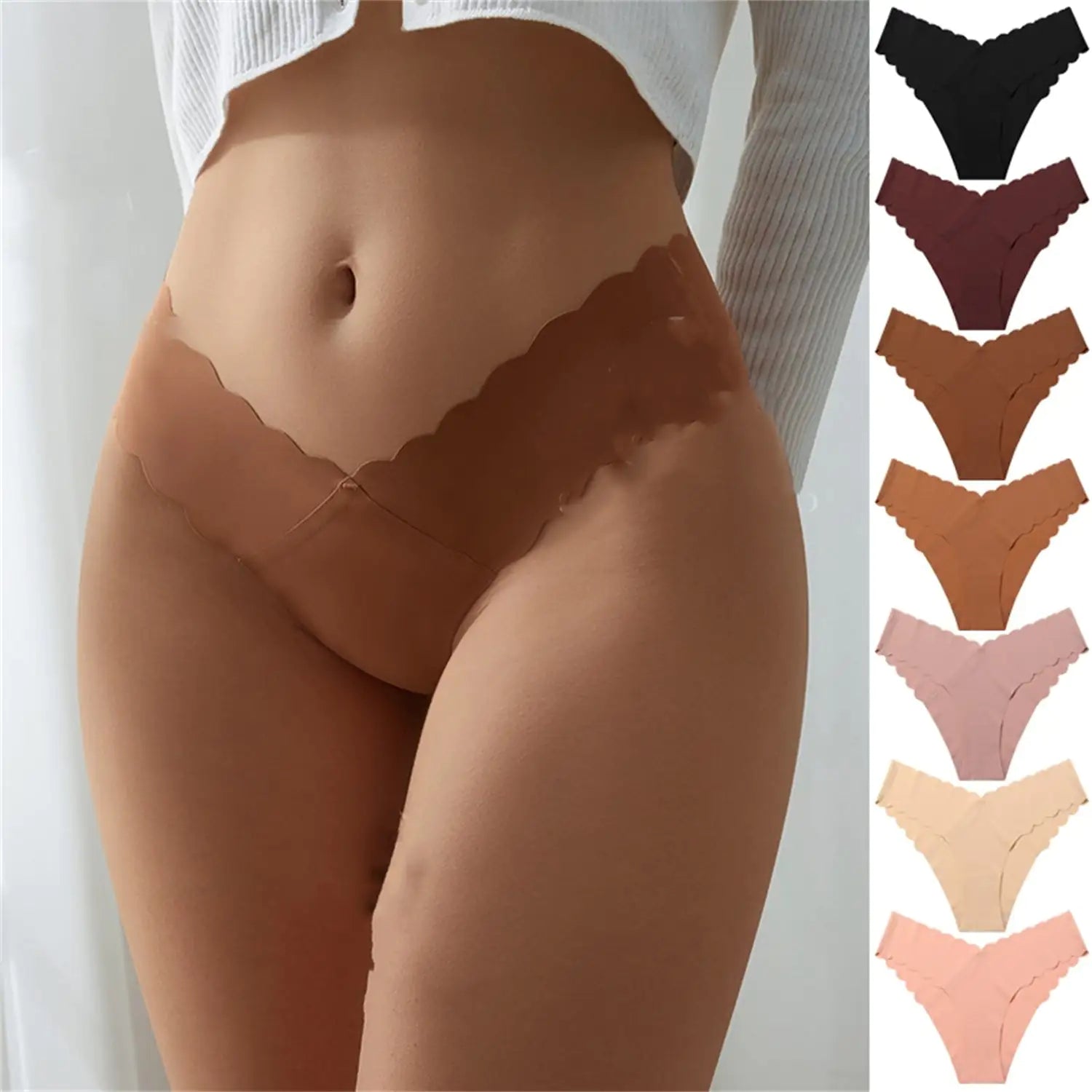 Wave Lace V-shaped Waist Seamless Ice Silk Girl Underwear - Di Supremo