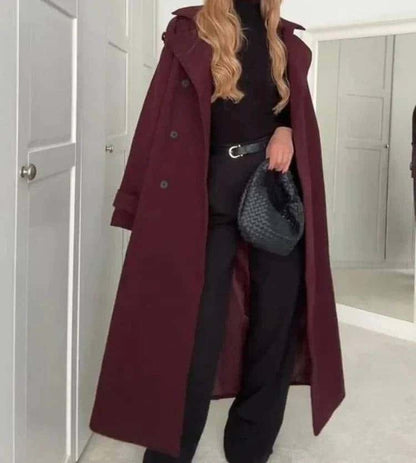 Elegant Bordeaux Lapel Mix Maxi Overcoat - Di Supremo