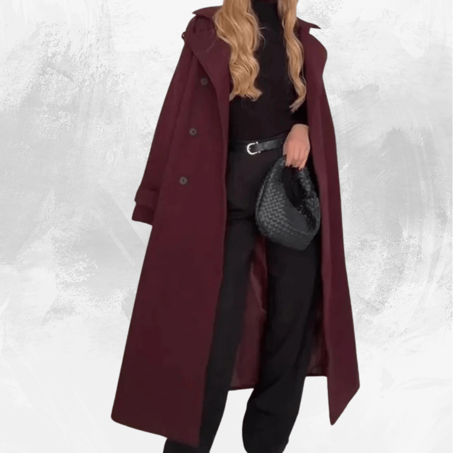 Elegant Bordeaux Lapel Mix Maxi Overcoat - Di Supremo
