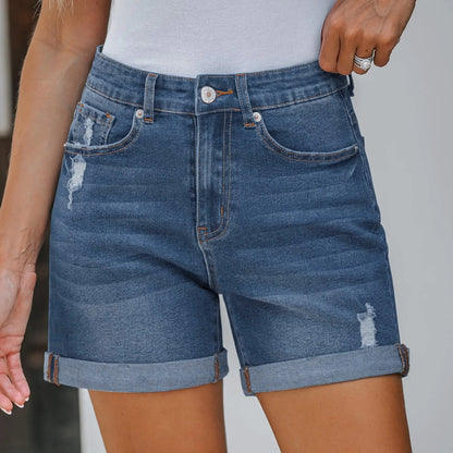 High-Waist Distressed Jean Shorts - Di Supremo