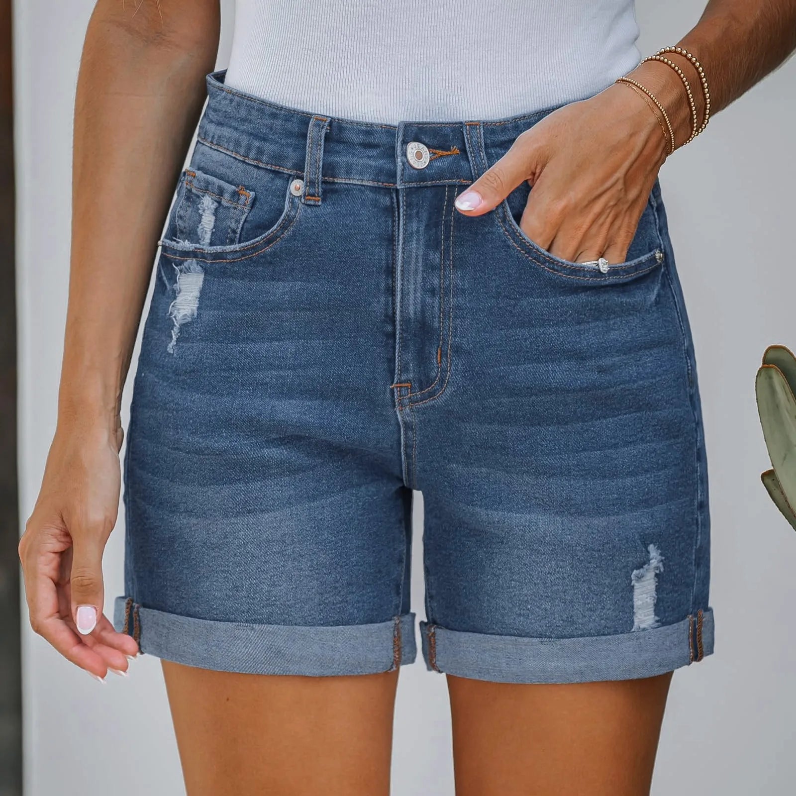 High-Waist Distressed Jean Shorts - Di Supremo