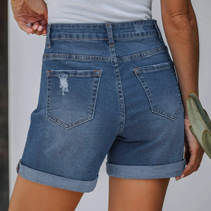 High-Waist Distressed Jean Shorts - Di Supremo