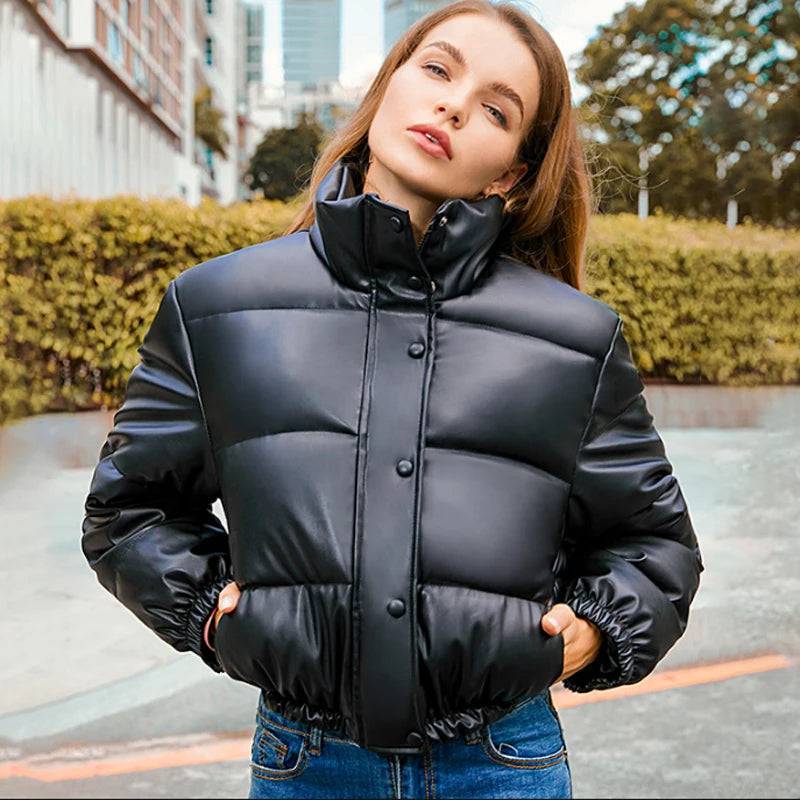 Women Winter Thick PU Leather Coats - Di Supremo