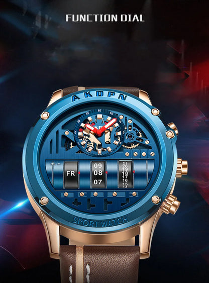 Men's Military Quartz – Rotating Date & Leather Strap - Di Supremo